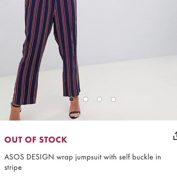 ASOS Pantsuit Sz 0 V Neck Collar Short Sleeve Navy Blue Red Striped Side Belted - Picture 7 of 15
